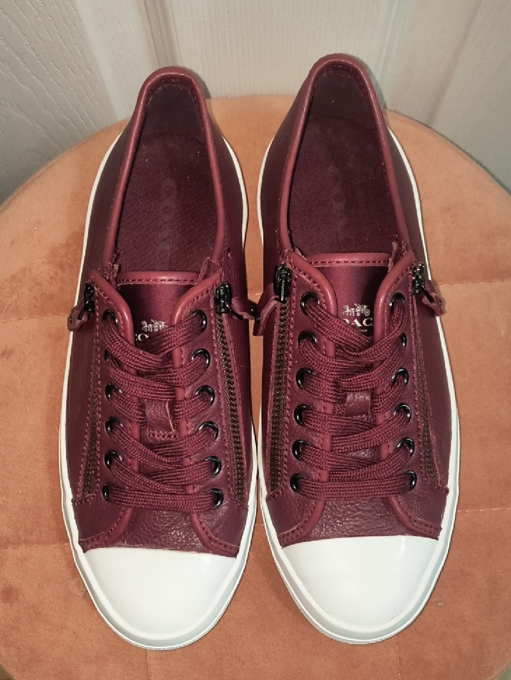 Coach Empire Zip Sneakers In Burgundy Size 7 - Picture 2 of 8